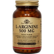 SOLGAR L-精胺酸無麩質素食膠囊 500mg, 100顆, 1罐