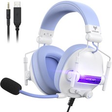 WESEARY WG2 유선 게이밍 헤드셋 RGB 3D 사운드 노이즈 캔슬링 마이크, 화이트 연보라