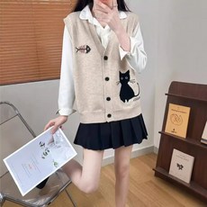 니트 조끼 만화 패턴 다용도 슬림핏 루즈핏 외투 스웨터 기품 있는 패션