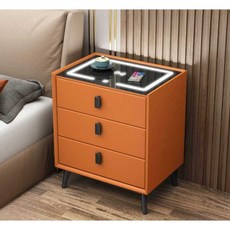 스마트 무선충전 침대협탁 스피커 모듈 미니 테이블, 1개, 커피색 3단 서랍 USB 30x40x59