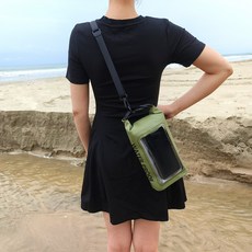 터치 가능 방수 크로스백 2L 휴대폰 방수팩 수영 야외용, 2리터, 카키