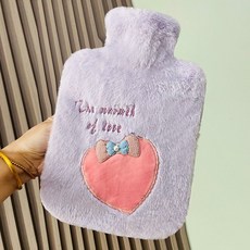 冬季必備 註水式熱水袋 安全保暖 插手熱水袋註水可愛毛絨橡膠灌水暖水袋女學生防爆裝水暖手寶新款, 淺紫色（桃心雙插手1900ml）