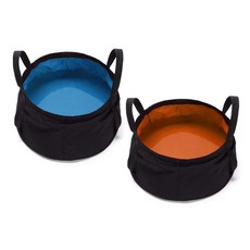손잡이가 달린 2팩 접이식 버킷 2갤런 휴대용 캠핑 세척대 낚시 해변용 물통, Orange+blue