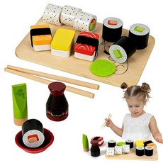 어린이용 나무 초밥 장난감 시뮬레이션 스시 오모 굿 20점 세트 나무 그대로 주방 놀이 가유 스시 음식 놀이 비 주먹밥 와사비 부모와 자식 놀이 학습 장난감 2세 이상 어린이용, 1개, 상세페이지 참조