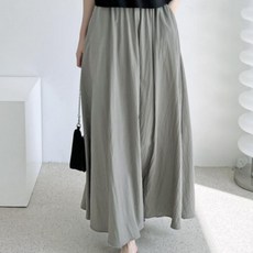 여성 여름 봄 데일리 주름 플레어 롱 스커트 치마