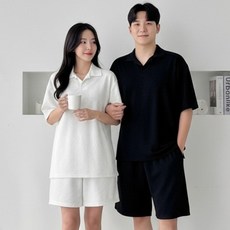 옆집샵 카라넥 셋업 남녀공용 엠보 텍스처 상하세트