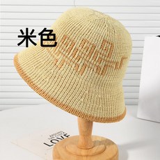韓版針織水桶帽夏季防曬遮陽漁夫帽女拼色字母顯臉小透氣盆帽潮流, 1個, M(56-58cm)