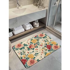 클래식 플라워 봄 수채화 꽃무늬 욕실 러그 규조토 매트 흡수성 샤워 매트 미끄럼 방지 도어 주방 침실용 빈티지 잎 식물 스톤 50.8 x 81.3cm(20 32인치)_1608, 1