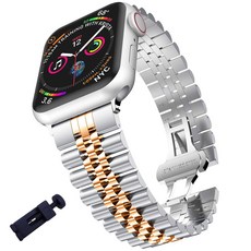 MOHARLAB Apple Watch兼容禧年金屬錶帶 +時鐘線調整器集, 38mm/40mm/41mm, 02玫瑰金