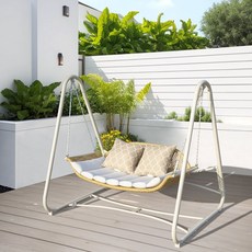흔들의자 2인용 정원 스윙체어 라탄 그네의자 테라스 발코니 인테리어 마당용, 3_더블 화이트(쿠션 베개 포함)