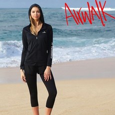 [공식] 에어워크서프 여성래쉬가드세트 집업+반바지레깅스 YAWe5216_BK+YAWe4110_BK