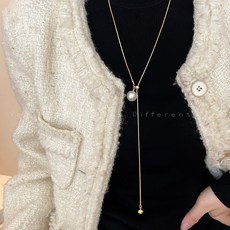 臺灣出貨女款2025美拉德風毛衣鏈虎眼石材質 長款設計有設計感且輕奢兼項鏈日常裝飾配飾適用, 金色長款珍珠項鍊, 1個