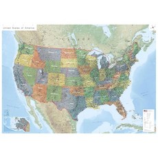 지오메트로 - 미국의 대형 월 지도(39 x 55 인치) 풀 라미네이션 모든 50 개 주 시간대 인터스테이트