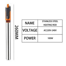 봉히터 온수히터 물데우기 수족관 가열 로드 스테인리스 스틸 다이빙 어항 자동 항온 220V 50Hz-50 500W, [00] 220V-100W
