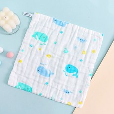 六層紗布口水巾方巾小方巾：柔軟吸水、多用途寶寶手帕、兒童洗臉巾、幼兒園必備, 1個, 10-小鯨魚【30*30】