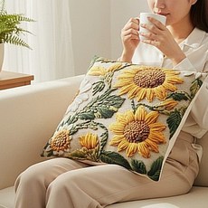 친집선 해바라기 쿠션 솜포함 쇼파쿠션 거실용, 그레이