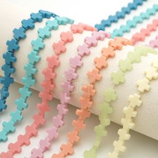 [엔비즈] 합성원석 정 십자가 통과형 8x8mm 파스텔 컬러 비즈 키링 팔찌 만들기 재료