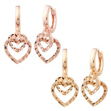 女款 拉烏爾史東 14K金針 切割愛心圓環 易扣式垂墜 金色閃耀愛心耳環 JK186 + 收納盒