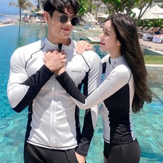 [웨일쓰] 캐주얼 커플 래쉬가드 세트 남자 여자 슬림핏 수영복 비치웨어 상하의 세트