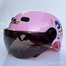 兒童電動車頭盔灰男女小孩夏季防曬四季通用可愛電瓶車安全帽, 1個, 中黃無花+太空貼+透明【2-12歲】,烤漆工藝+（普通高清鏡片）