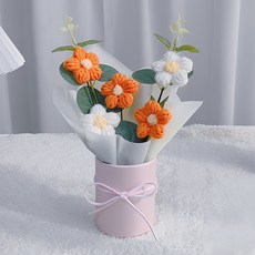 팬시코어 뜨개 꽃 화분 인테리어 소품 미니 니트 꽃 장식 감성 선물, 주황, 1개
