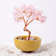 粉晶水晶樹盆栽 手工藝品 辦公室居家擺飾 瑪瑙滾石, 1個