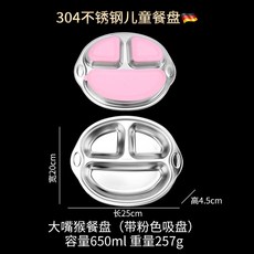 YIChu-兒童餐盤304不鏽鋼盤卡通寶寶家用幼兒園卡通盤子316分格餐盤批發 PXUL, 大嘴猴餐盤(粉色吸盤), 1個