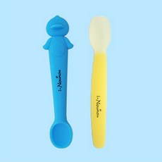 아이누누 실리콘 캐릭터 이유식 스푼, 옐로우+블루(오리), 1개
