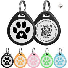 Quimoy 맞춤형 강아지 태그 QR 코드 반려동물 ID 태그 반려동물 온라인 프로필 보내기 위치를 위한 QR 코드 스캔 고양이/개 이름표 맞춤형 작은 벨이 있는 맞춤, 블랙