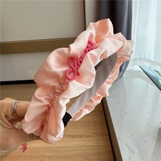 純色褶皺字母髮箍 洗臉頭箍 網紅壓克力字母髮飾女, 1個, 3 # 粉色