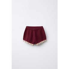 [국내발송] 자라 ZARA 크로셰 디테일 니트 버뮤다 팬츠 - 버건디