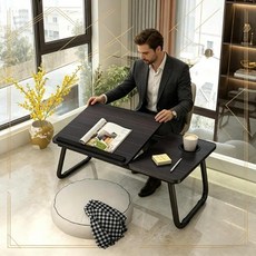 침대용 접이식 높이 조절 노트북 책상 학생 공부 필기용 휴대용 테이블, 4. black