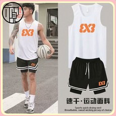 美式3X3北卡藍背心假兩件短褲套裝夏速幹籃球運動訓練跑步坎肩t男