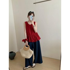 캐주얼 코디 세트 셔링 나시 여성 블라우스 M 라운드넥