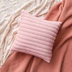 핑크 꽃 베개 커버 공주 스타일 소파 침대 인테리어 쿠션, 멀티크래프트 핑크 베개, 1개, 핑크 줄무늬 토끼 플러시 천 45x45 심