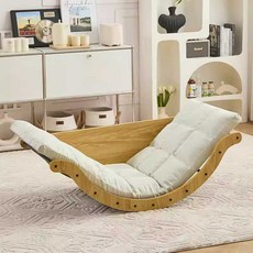 원목 흔들의자 낮잠 거실 휴식 발코니 독서 수유 스윙, 1개, 내추럴우드+그레이/통기성린넨