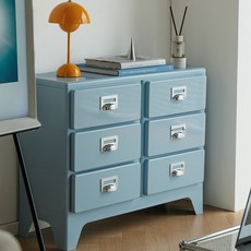 [리비니아] 밀리 미드센츄리 레트로 빈티지 캐비넷 수납 더블 3단 서랍장 ABS소재, 스카이블루