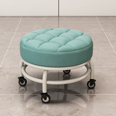 滑輪矮凳帶萬向輪小凳子家用美縫兒童學步換鞋擦地茶幾寶寶圓板凳, 旋轉矮凳-冰藍金鉆輪碳鋼框架, 1個