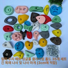 클라이밍 홀드 훈련 30개 홈트레이닝 홀 지판 나무 암벽등반 등반 더블 세트 그립 대형, 싱글홀 수지컬러 35개 나사+연장 나사+너트