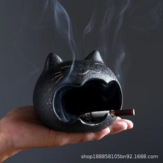 DIU 家用辦公可愛卡通貓菸灰缸創意個性陶瓷大煙缸潮流車載防風防飛灰, 1個, 開口貓:如圖