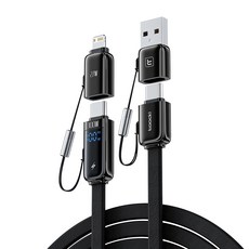 Toocki 4in1 100W 디스플레이 PD 아이폰 호환 라이트닝 C타입 고속충전 케이블, 1개, 블랙, 1.2m