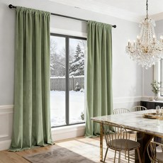 SMILETIME Sage Green Velvet Curtains with Dual Rod Pockets 52x84 Inches Light-Filtering Thermal In