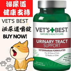 VET'S BEST 貓咪健康嚼錠 蔓越莓香芹配方 60錠 獸醫推薦, 1個, 效期2027/12, 泌尿健康, 60顆