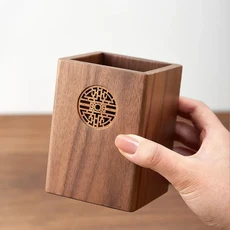 1pcs 단단한 나무 다기능 펜 홀더 - 연필 전화 스탠드에 대 조각 사무실 보관 상자와 레트로 데스크탑 정리, 02 A