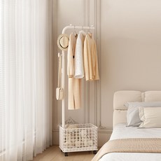 티야드ㄱ자 간단한 행거 철제 튼튼한 스탠드 옷걸이, (수납바구니)화이트008