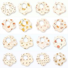 (4개/1set) 엘린베베 면 거즈 6중 턱받이 유아 신생아 네이밍 아기 자수 침받이 스카프 빕