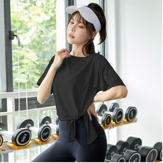 요가복 상의 여름 묶는 요가탑 힙커버 반팔 커버업 롤링 운동 티셔츠