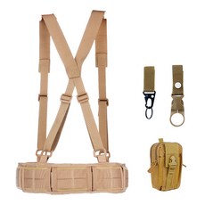 戶外多功能戰術腰封 戰術腰帶 多功能腰封套裝 快拆按扣訓練腰帶戶外多功能腰封套裝尼龍蛇加厚腰帶多功能全套腰封釣魚腰帶, 卡其色腰封+腰帶+背帶+包+鷹嘴勾+水瓶, 1個