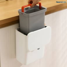 뉴밸코 싱크대 걸이형 접착형 슬라이딩 음식물 쓰레기통, 그레이, 1개