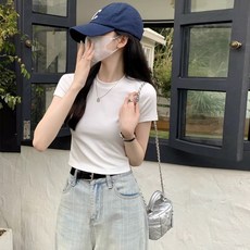 무지 세미크롭 반팔티 여름 기본티 스판 쫀쫀한 이너티 레이어드 핏 보장 체형 커버